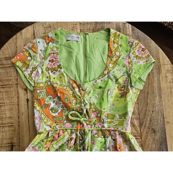 Union Made 1960's Vintage Retro Floral Dress Women's Size 8 Hippie Vibrant - Picture 8 of 11